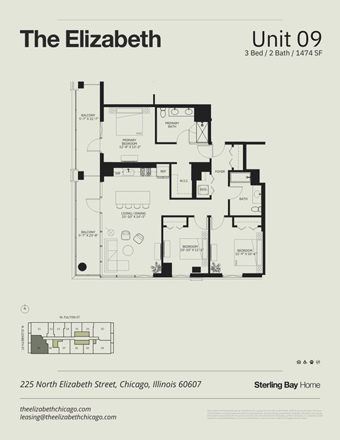 Floor plan for 3 beds, 2 baths, 1474 sqft